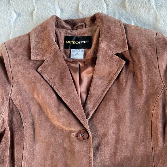 🔥Vintage Y2K Metrostyle Soft Leather Suede Classic Preppy Duster Jacket Sz 10P - Picture 9 of 16